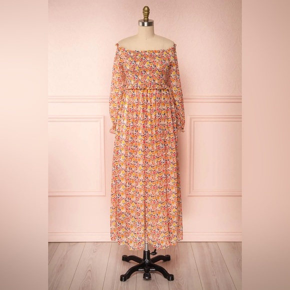 Molly Bracken Prairecore Floral Multicolor Poofy Sheer Sleeve Medium Maxi Dress - Picture 1 of 15